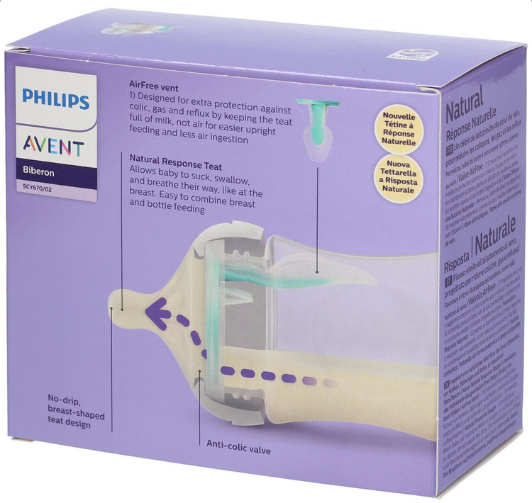 شیشه شیر نچرال ۱۲۵ میلی لیتر با سوپاپ AirFree فیلیپس اونت PHILIPS AVENT سری Response – بسته دوتایی
